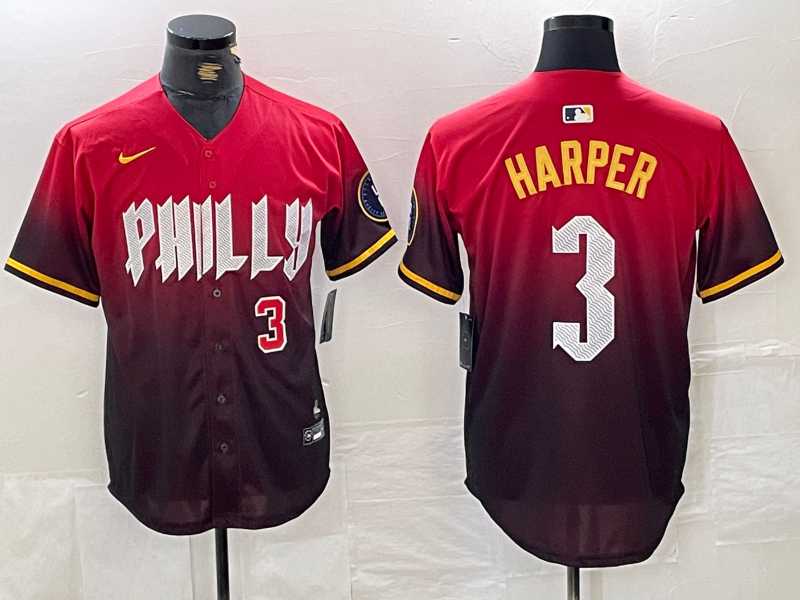 Mens Philadelphia Phillies #3 Bryce Harper Red 2024 City Player Number Cool Base Jerseys->philadelphia phillies->MLB Jersey